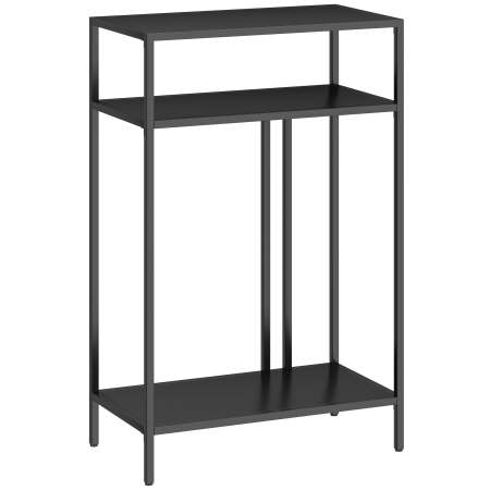 Living & hol -  Consola cu Rafturi Deschise pe 3 Niveluri, din Otel, 55x30x85 cm, Negru