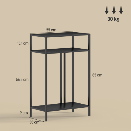  Consola cu Rafturi Deschise pe 3 Niveluri, din Otel, 55x30x85 cm, Negru [2]