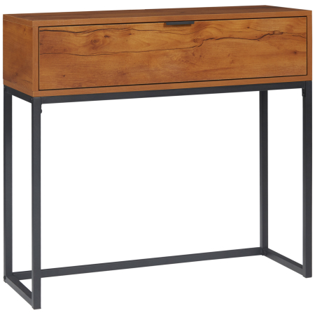 Mobila hol -  Consola pentru hol cu sertar, masa consola din lemn cu picioare din otel, 80x30x76cm, maro si negru