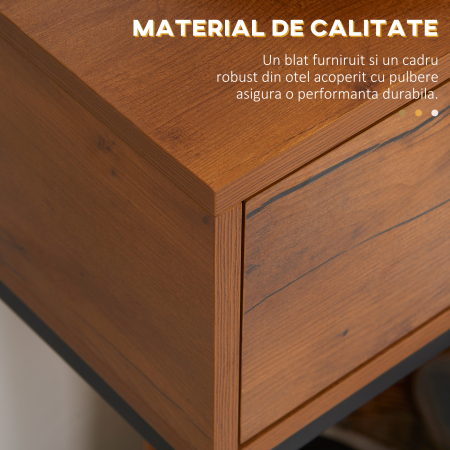  Consola pentru hol cu sertar, masa consola din lemn cu picioare din otel, 80x30x76cm, maro si negru [5]