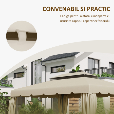  Copertina de schimb pentru foisor de gradina cu acoperis cu 2 niveluri, capac din poliester pentru foisor de 3x4m, bej [5]