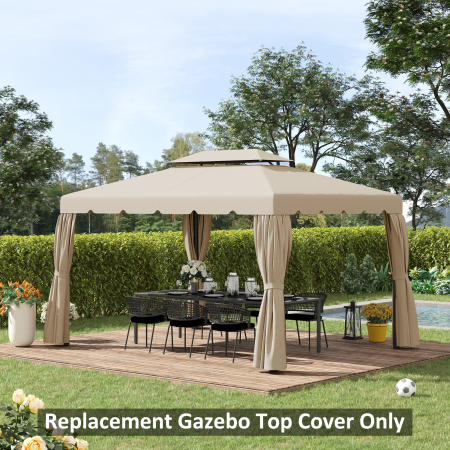  Copertina de schimb pentru foisor de gradina cu acoperis cu 2 niveluri, capac din poliester pentru foisor de 3x4m, bej [1]