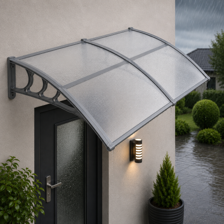 Gradina & balcon - Copertina dubla protectie usa si fereastra, policarbonat cu protectie UV, 200 x 100 cm, gri transparent