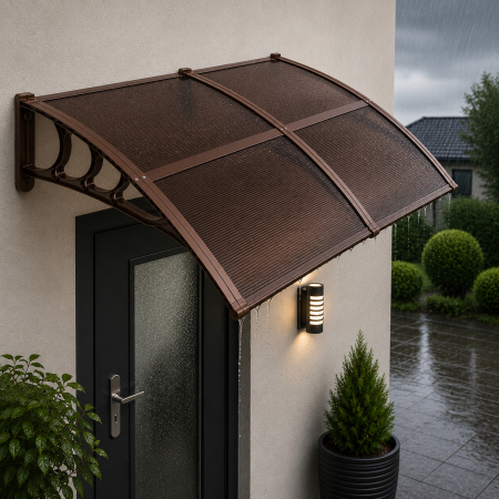 Gradina & balcon - Copertina dubla protectie usa si fereastra, policarbonat cu protectie UV, 200 x 100 cm, maro transparent