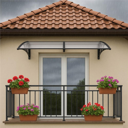 Copertina dubla protectie usa si fereastra, policarbonat cu protectie UV, 200 x 100 cm, negru transparent [16]