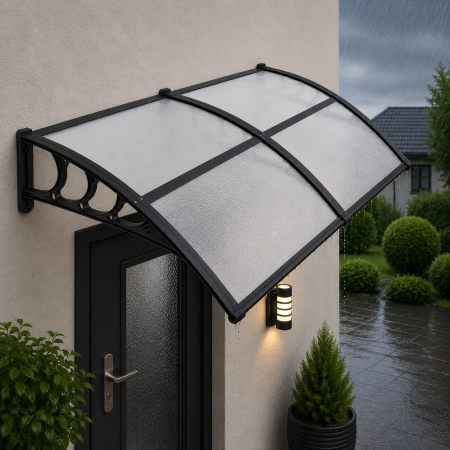 Gradina & balcon - Copertina dubla protectie usa si fereastra, policarbonat cu protectie UV, 200 x 100 cm, negru transparent