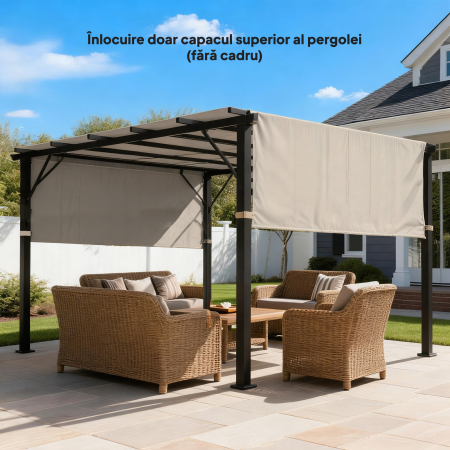  Copertina pentru Pergola 3x3 m din Poliester cu Buzunare si Benzi, 548x122 cm, Bej [1]
