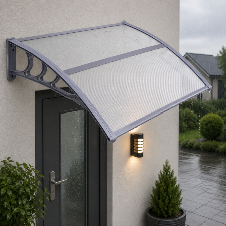 Gradina & balcon - Copertina protectie usa si fereastra, policarbonat cu protectie UV, 120 x 80 cm, gri transparent