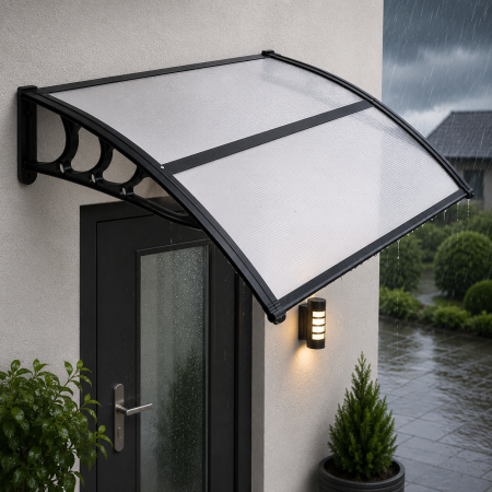 Gradina & balcon - Copertina protectie usa si fereastra, policarbonat cu protectie UV, 120 x 80 cm, negru transparent
