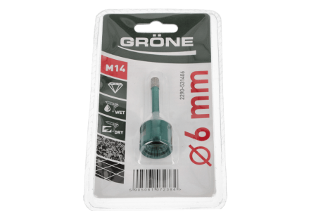 Unelte de vopsit si tencuit - Coroana diamantata Gröne din gresie, Ø 6 mm, maner M14, pachet tubular