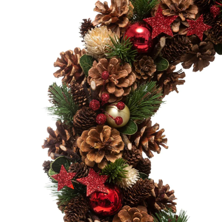 Coronita decorativa cu frunze si conuri, diametru 48 cm, multicolora [3]