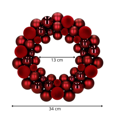 Coronita decorativa cu globuri rotunde, 55 bucati, plastic, 2.5-4.5 cm, rosu [8]