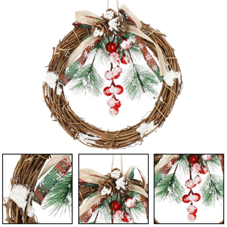 Coronita pentru Craciun, 20 cm, din crengi impletite, cu zapada, maro [9]
