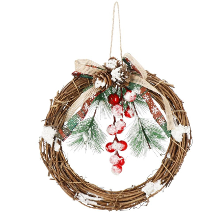 Coronita pentru Craciun, 20 cm, din crengi impletite, cu zapada, maro [1]