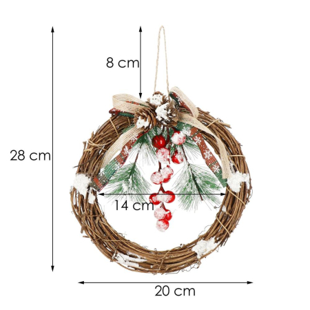 Coronita pentru Craciun, 20 cm, din crengi impletite, cu zapada, maro [10]