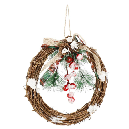 Coronita pentru Craciun, 20 cm, din crengi impletite, cu zapada, maro [8]