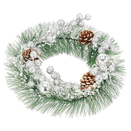 Coronita pentru Craciun, 24 cm, din brad artificial, cu conuri si zapada, verde [7]