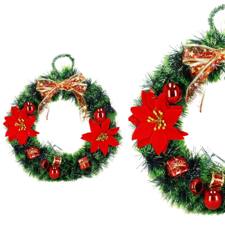 Coronita pentru Craciun, 35 cm, din brad artificial, cu decoratiuni, verde [2]