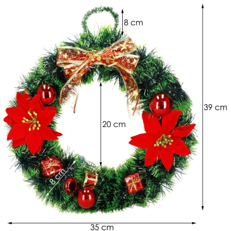 Coronita pentru Craciun, 35 cm, din brad artificial, cu decoratiuni, verde [10]