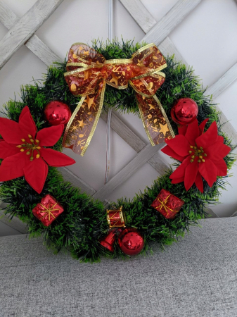 Coronita pentru Craciun, 35 cm, din brad artificial, cu decoratiuni, verde [11]