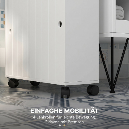  Corp de depozitare toaleta/baie cu locas pentru hartie igienica pe roti - 52 x 17 x 67 cm alb [4]