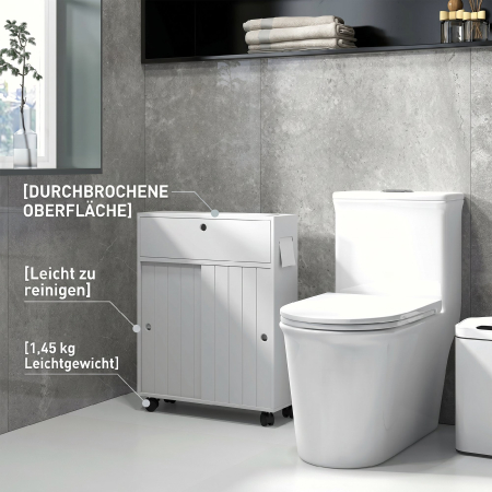  Corp de depozitare toaleta/baie cu locas pentru hartie igienica pe roti - 52 x 17 x 67 cm alb [6]