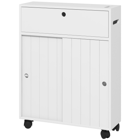 Baie -  Corp de depozitare toaleta/baie cu locas pentru hartie igienica pe roti - 52 x 17 x 67 cm alb