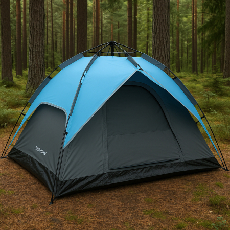 Cort camping 3 persoane, automat cu sistem pop-up, 2 intrari, 2000 mm, 210x180x140 cm, albastru [18]