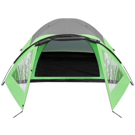 Cort camping 4 persoane cu antreu, protectie UV, impermeabil 3000 mm, 330x250x105 cm, gri [2]