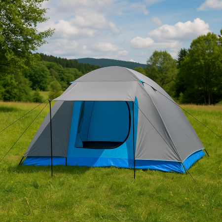 Cort camping iglu, 4 persoane, impermeabil, plasa anti-insecte, 240x210x130 cm, gri [9]