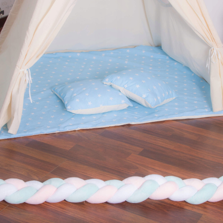 Cort copii Sersimo stil indian Teepee Tent cu fereastra, covoras gros si 2 perne, alb albastru [1]