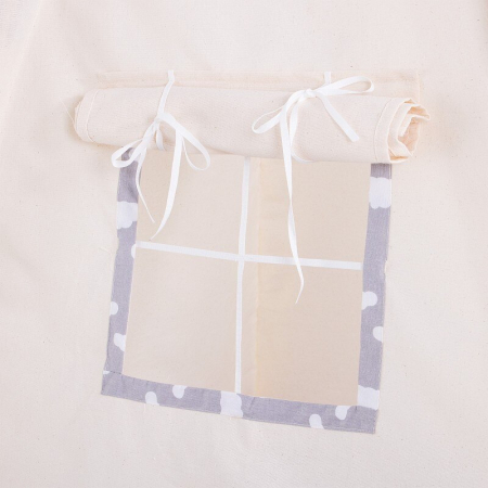 Cort copii Sersimo stil indian Teepee Tent cu fereastra, covoras gros si 2 perne, alb gri cu norisori [7]