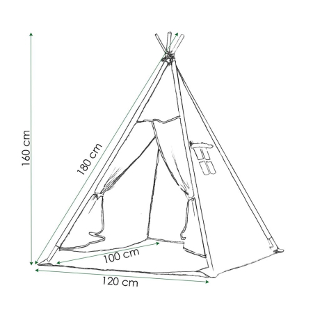 Cort copii Sersimo stil indian Teepee Tent cu fereastra, covoras gros si 2 perne, alb negru [9]