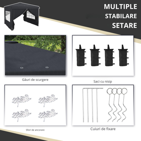  Cort cu Copertina Pliabila de 3x3 m, Adapost pentru Soare Reglabil in inaltime, Geanta de Transport si Saci de Greutate [6]