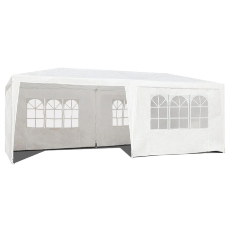 Pavilioane - Cort de gradina 300x600 cm, 6 pereti detasabili cu ferestre si usa, structura metalica, PE impermeabil, alb