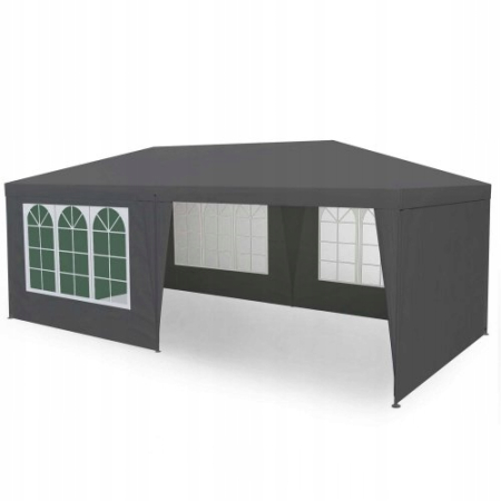 Cort de gradina 300x600 cm, 6 pereti detasabili cu ferestre si usa, structura metalica, PE impermeabil, gri [5]