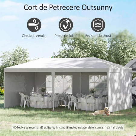 Cort de gradina pliabil  pentru petreceri si evenimente cu panouri detasabile, otel si PE, 5,85x2,95 m, alb [3]