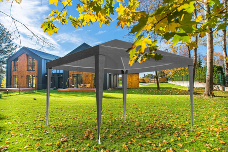 Pavilion gradina 300x300 cm cu 4 pereti laterali cu ferestre, PE 110g/m2 impermeabil, cadru otel, gri [7]