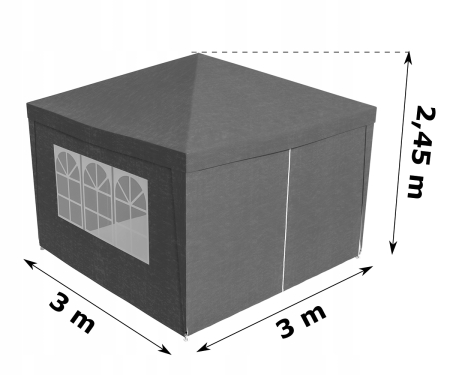 Pavilion gradina 300x300 cm cu 4 pereti laterali cu ferestre, PE 110g/m2 impermeabil, cadru otel, gri [10]