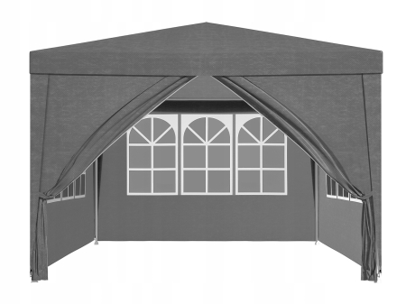 Pavilion gradina 300x300 cm cu 4 pereti laterali cu ferestre, PE 110g/m2 impermeabil, cadru otel, gri [1]