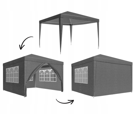 Pavilion gradina 300x300 cm cu 4 pereti laterali cu ferestre, PE 110g/m2 impermeabil, cadru otel, gri [11]