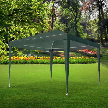 Pavilion gradina 300x300 cm cu 4 pereti laterali cu ferestre, PE 110g/m2 impermeabil, cadru otel, verde [4]