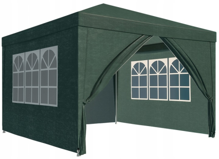 Pavilion gradina 300x300 cm cu 4 pereti laterali cu ferestre, PE 110g/m2 impermeabil, cadru otel, verde [1]