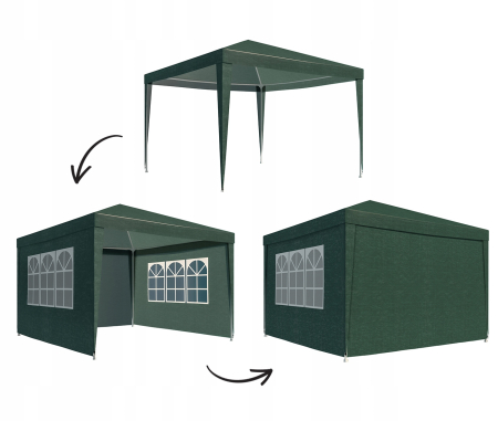 Pavilion gradina 300x300 cm cu 4 pereti laterali cu ferestre, PE 110g/m2 impermeabil, cadru otel, verde [3]