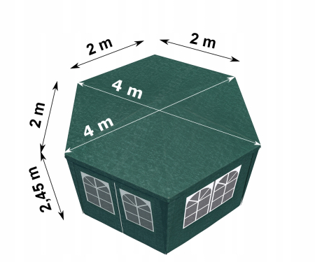 Cort pavilion de gradina hexagonal, 200x200 cm, cu pereti laterali cu ferestre, impermeabil cu rezistenta UV, verde [9]