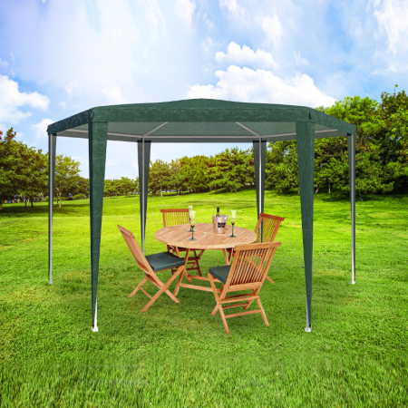 Cort pavilion de gradina hexagonal, 200x200 cm, cu pereti laterali cu ferestre, impermeabil cu rezistenta UV, verde [4]