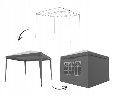 Pavilion gradina pliabil pop-up 300x300 cm cu 4 pereti laterali, Oxford 210D impermeabil, inaltime reglabila 3 trepte, gri [5]