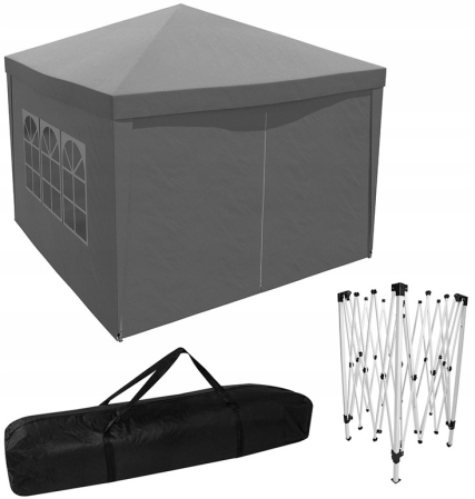 Pavilion gradina pliabil pop-up 300x300 cm cu 4 pereti laterali, Oxford 210D impermeabil, inaltime reglabila 3 trepte, gri [4]