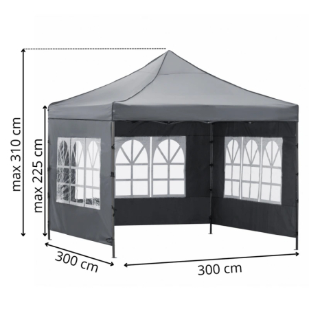 Cort pavilion de gradina, pliere rapida, 300x300 cm, inaltime reglabila, cu 3 pereti laterali, impermeabil, gri [13]