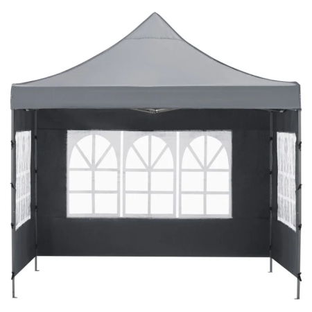 Cort pavilion de gradina, pliere rapida, 300x300 cm, inaltime reglabila, cu 3 pereti laterali, impermeabil, gri [4]